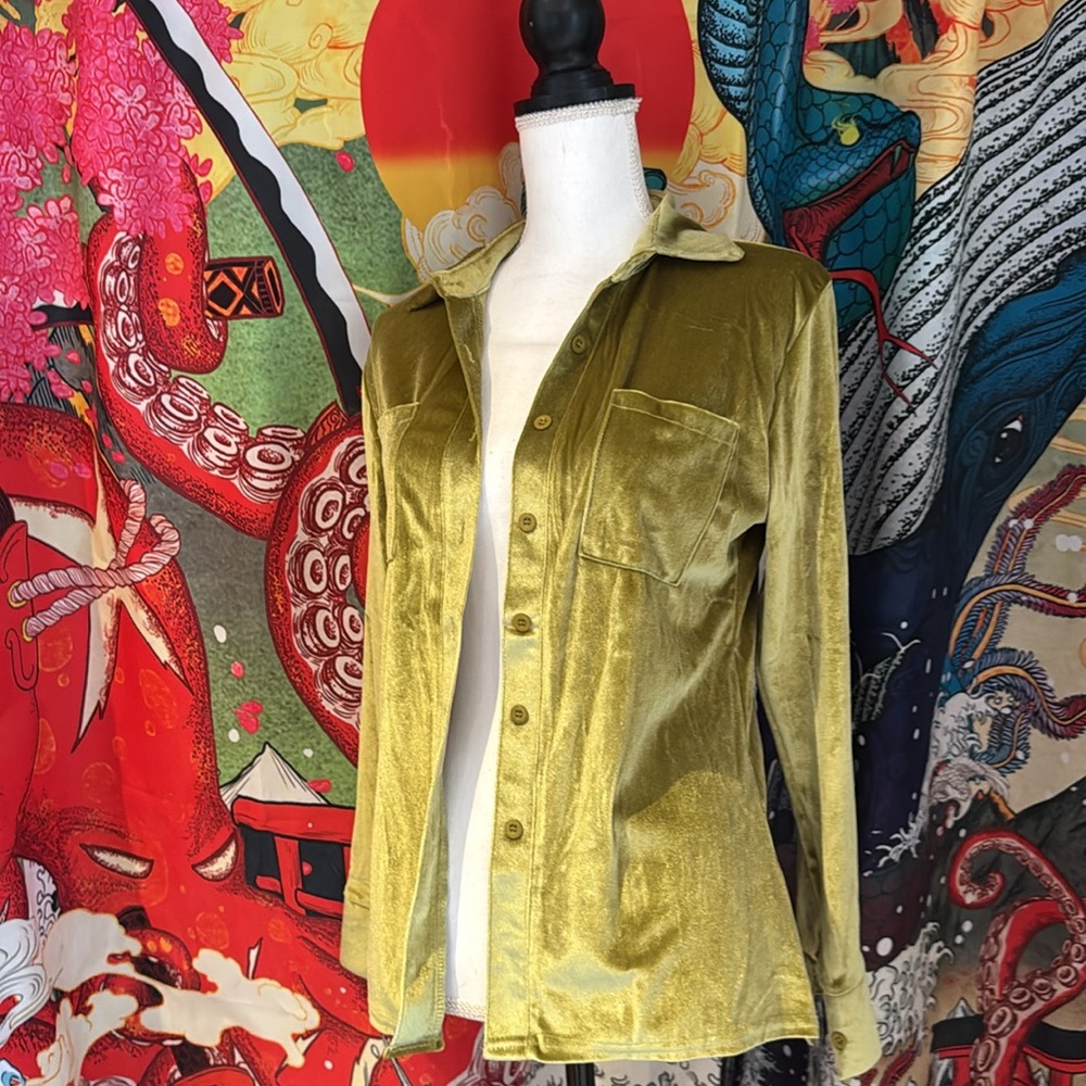 Fabulous Green poly cotton stretchy velvety shirt jacket NWOT!